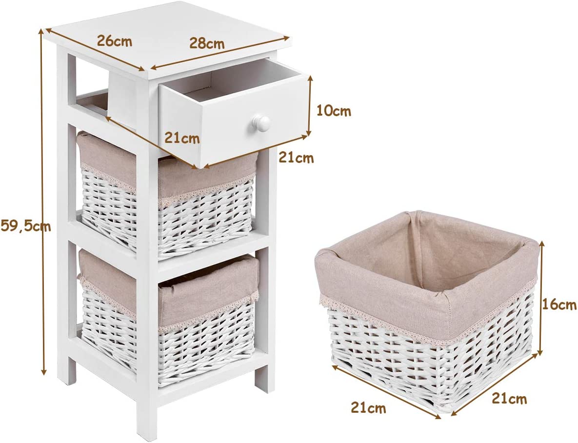 Comodino, Bianco-2, 28 x 26 x 60 CM - 4