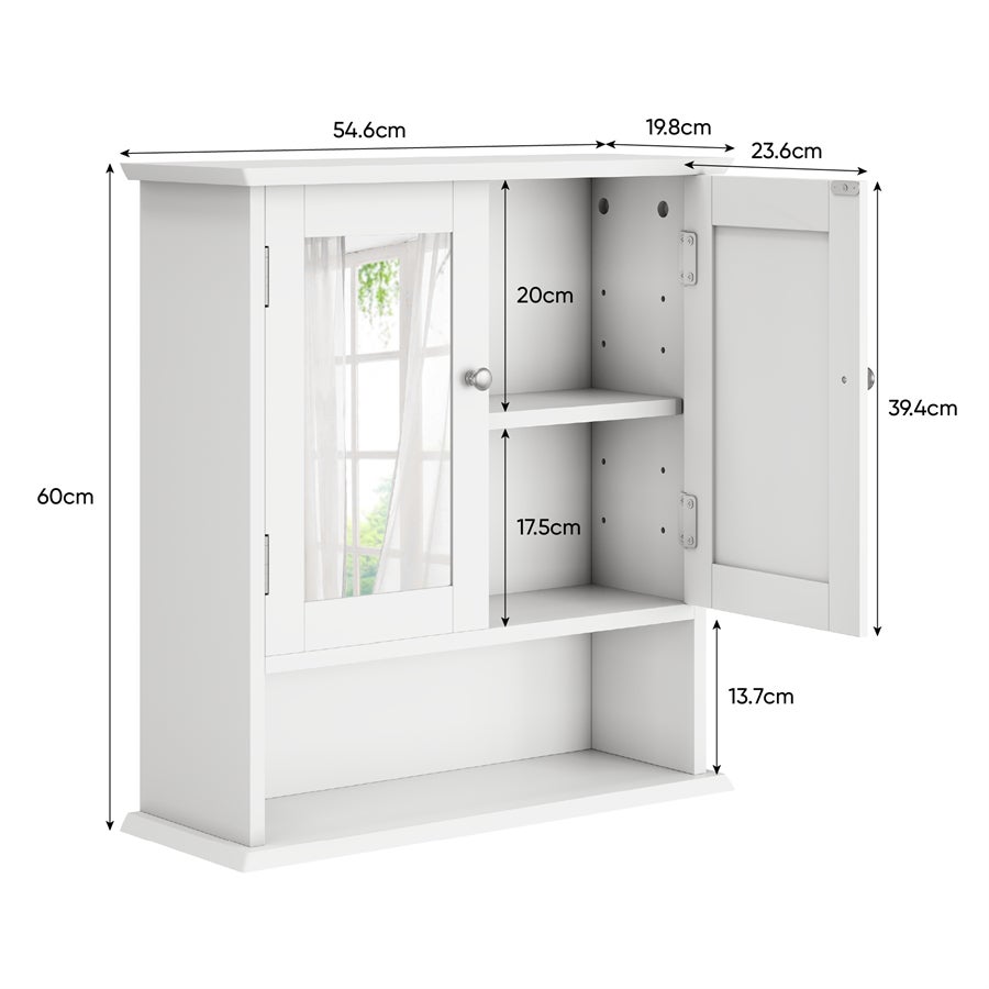 Armadio da Parete per Bagno Bianco con Specchio, Ripiani Regolabili e Comodissimo Spazio di Stoccaggio – Mobile Medico per Bagno, Cucina e Lavanderia - 6