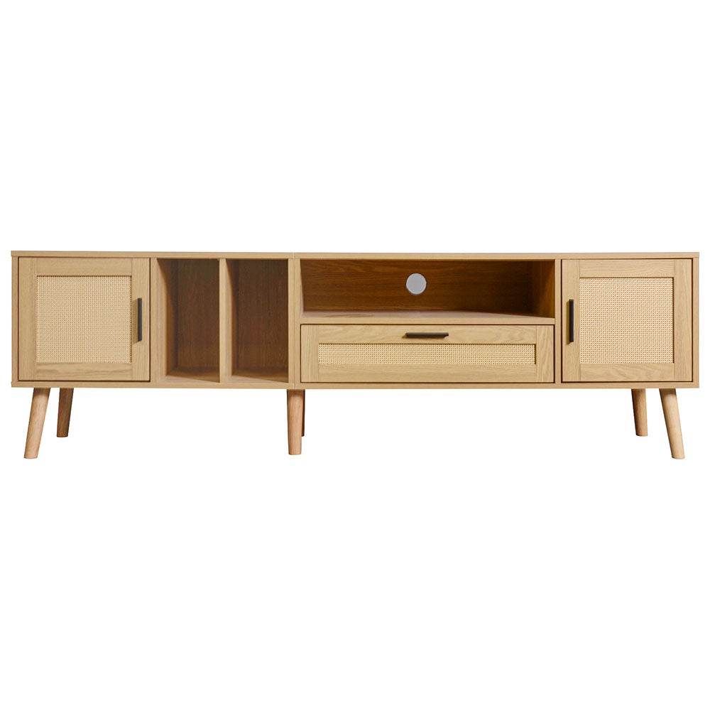 Meuble TV de 180 cm avec décoration en rotin 2 portes et un tiroir pieds en bois massif - 2