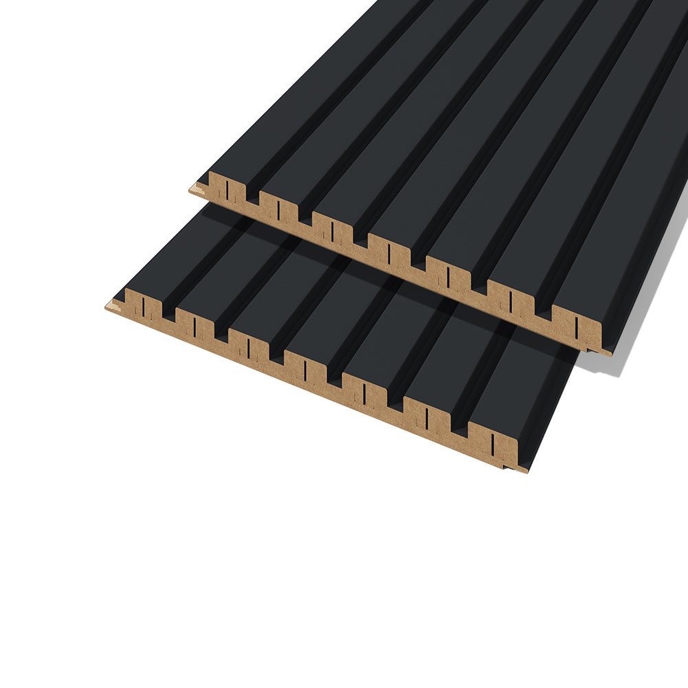 Lot de 2 demi-panneaux mural décoratif lamelles MDF noir sur fond noir 1250 x 287 x 20 mm-0,72 M2 PEFC 70% - 2