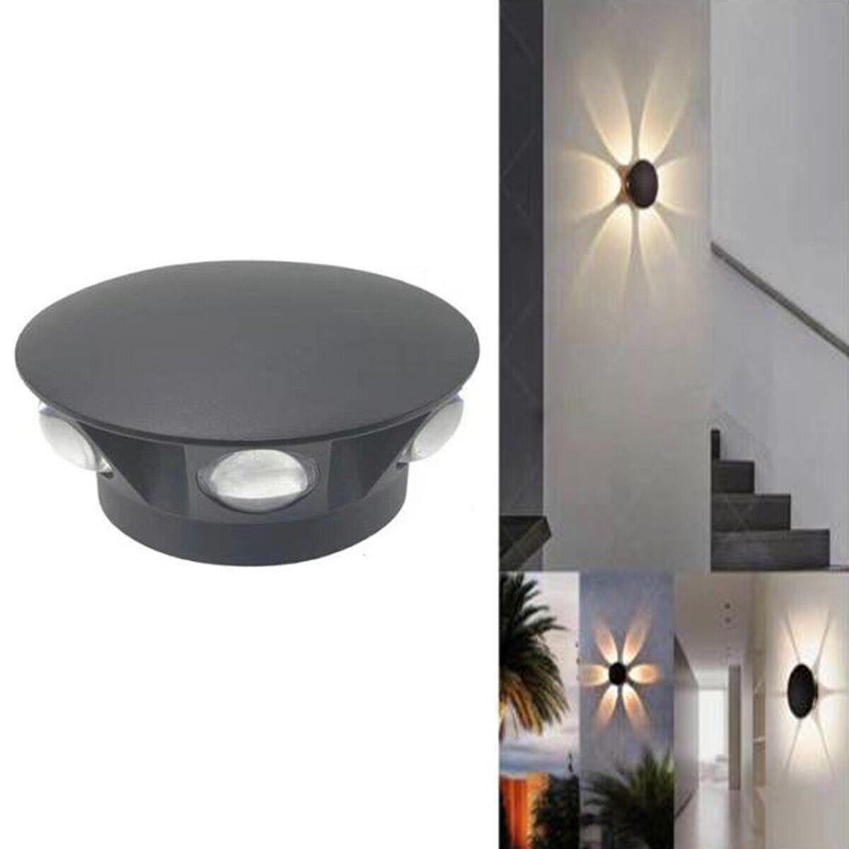 Lámpara de pared LED redonda de 6 chips COB, 18 W, negro natural, 3000 ...