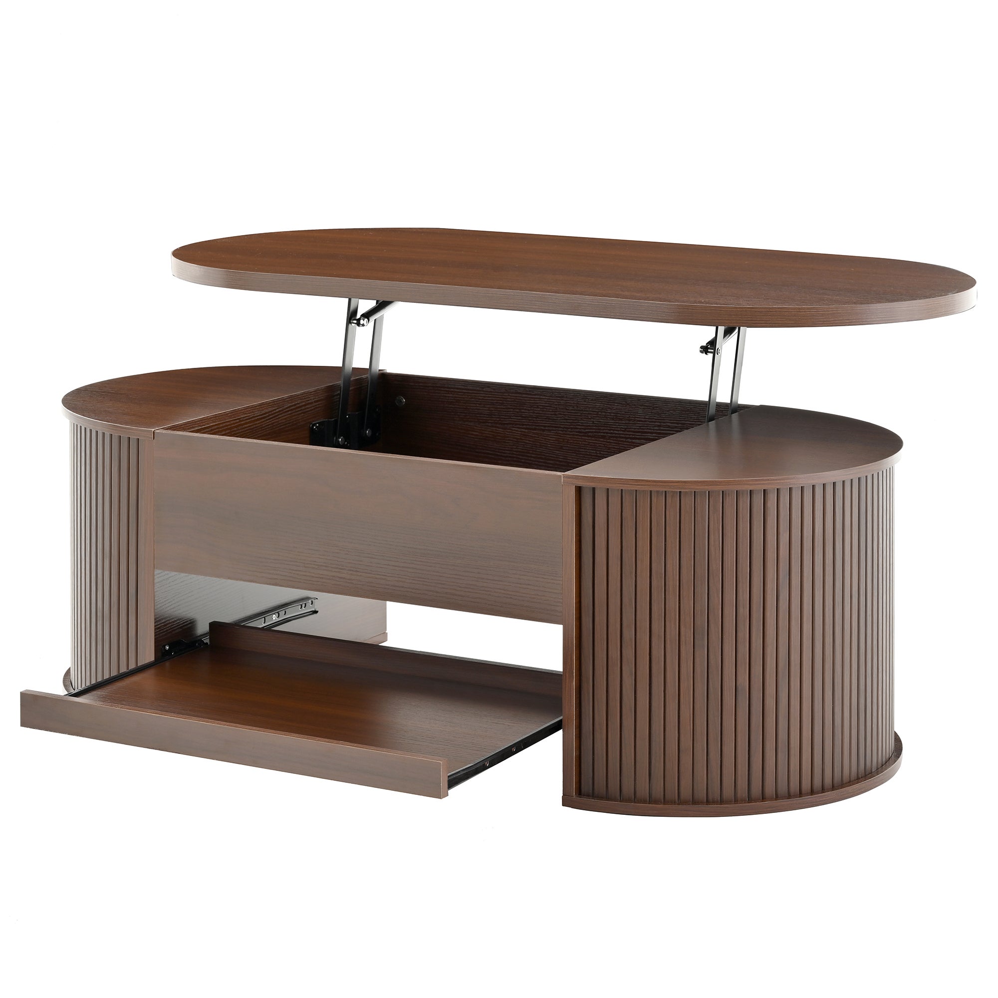 Table basse relevable 110x55.5x40 cm - côtés incurvés - 1 tiroir - MDF - Marron - 9