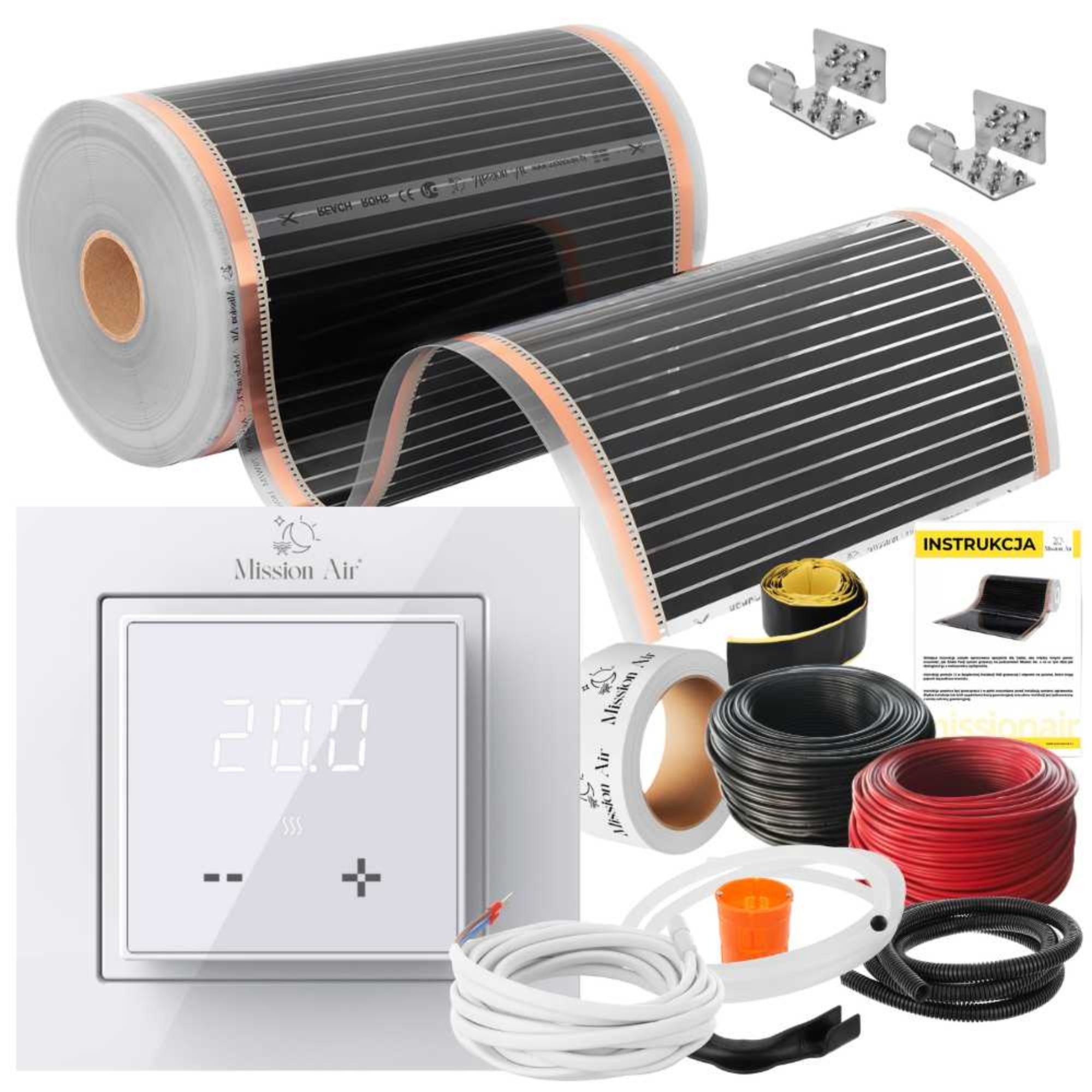 Zestw mat grzewczych IR SILVER 160W 8m²,szer.50cm +Aries LCD Biały