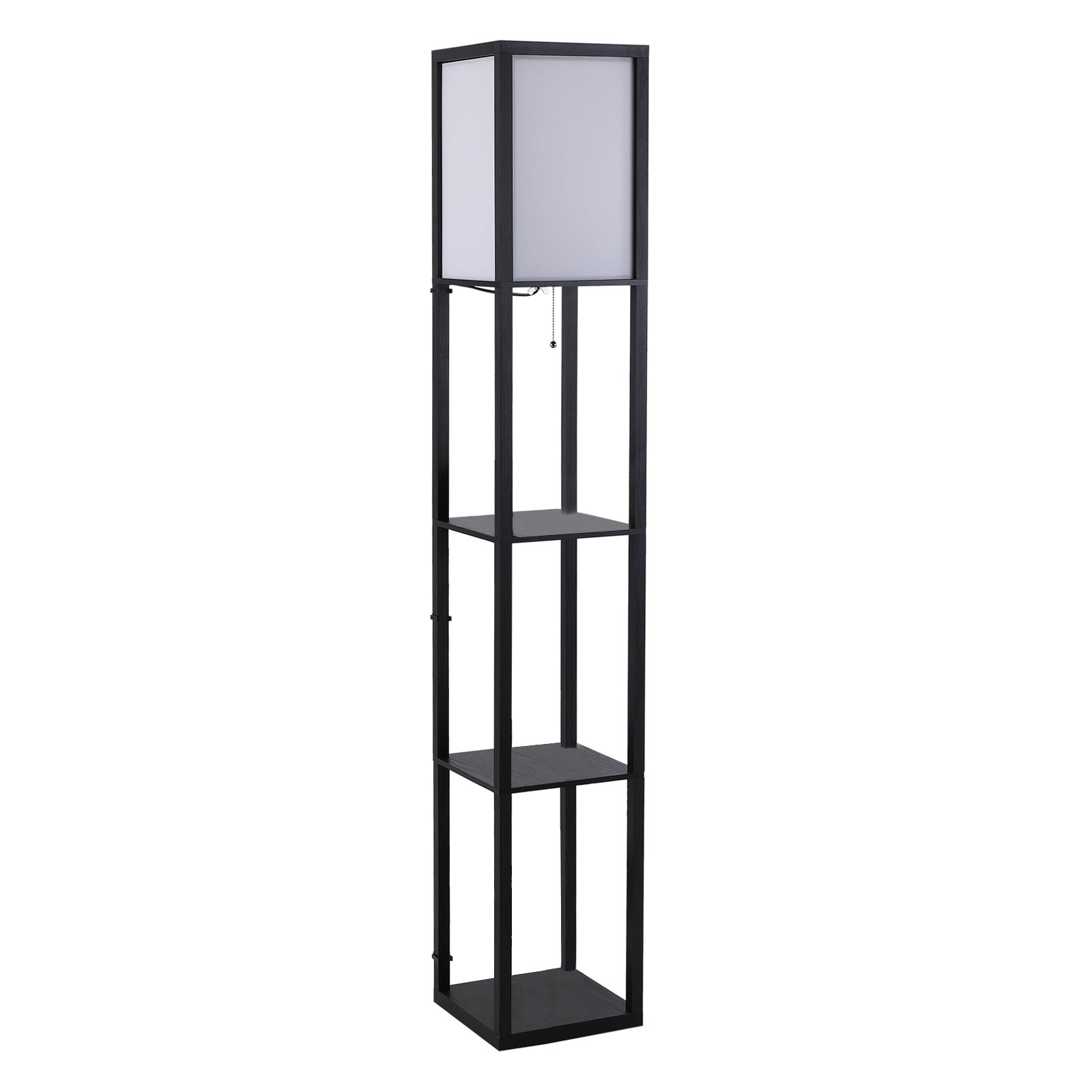 Lámpara de pie homcom de 40 w con 3 estantes integrados e interruptor de pie, lámpara moderna de mdf y acrílico, 26 x 26 x 160 cm, blanco y negro.
