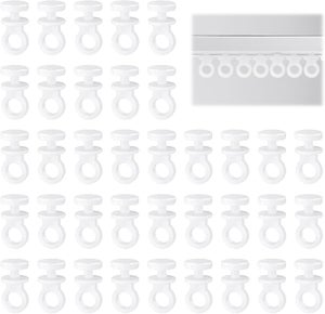 40 Ganci Per Tende In Plastica Bianca 34 Mm – Per Binario, Tenda Doccia E Roulette – Scorrevoli E Silenziosi