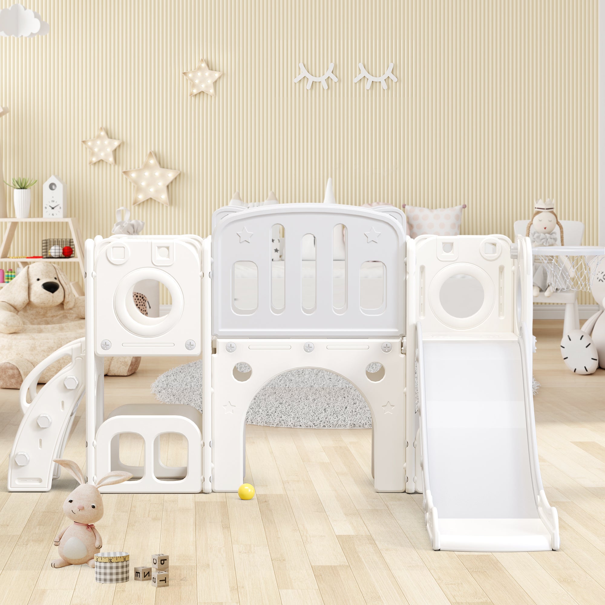 Cheval à bascule - toboggan et panier de basket 4 en 1 pour enfants - WILITTO - finition lisse - de 1 à 6 ans - Rose - 34x40x100cm - Jeux - Jouets
