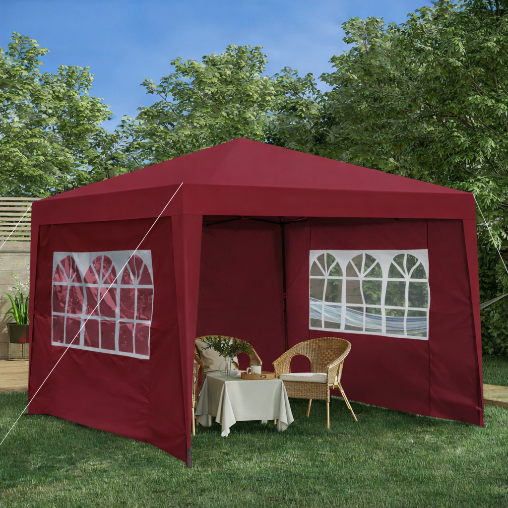 Cenador plegable de 3 x 3 m, impermeable, estable y resistente al invierno, con 4 paneles laterales y 4 sacos de arena (burdeos).