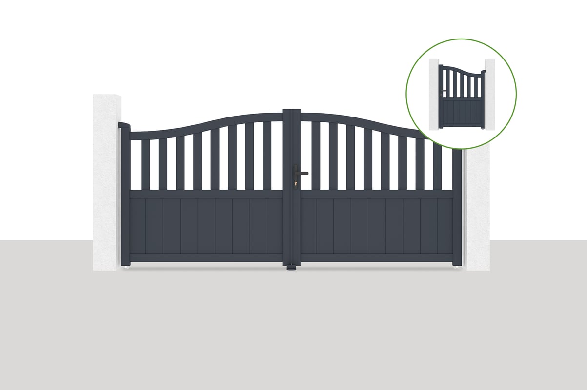 Brama skrzydłowa 3x1,4m MEIJE + Brama 1m MEIJE H.1,4m szara