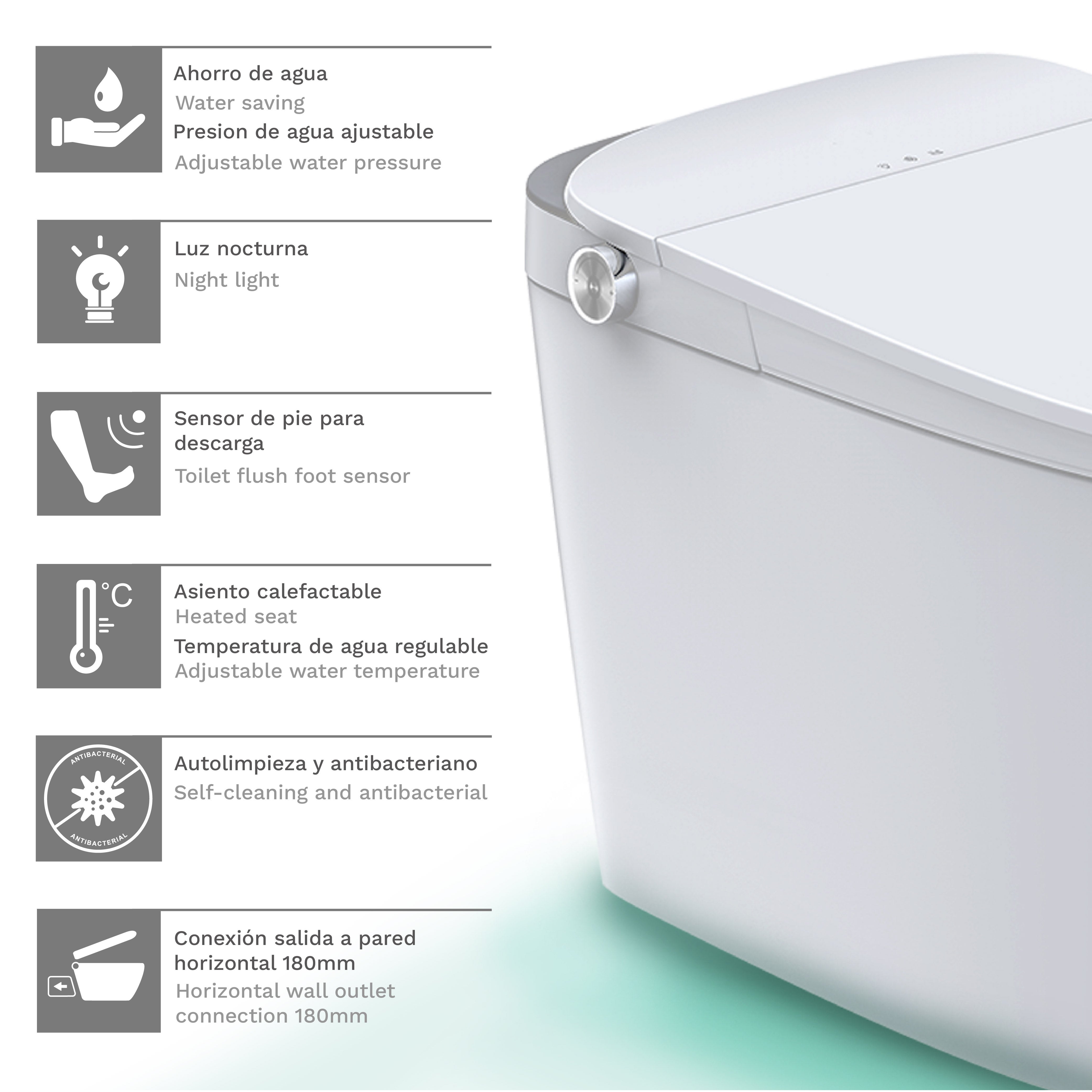WC Smart di Lusso con Bidet Integrato, Vaso con Sedile Riscaldato, Water Giapponese Allungato con Sciacquone Automatico, Asciugatore e Luce Notturna