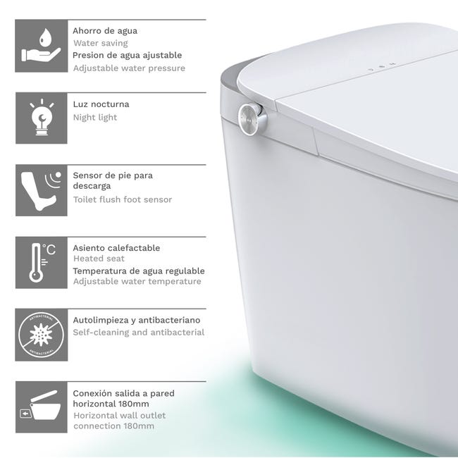 WC Smart di Lusso con Bidet Integrato, Vaso con Sedile Riscaldato, Water Giapponese Allungato con Sciacquone Automatico, Asciugatore e Luce Notturna WC Smart di Lusso con Bidet Integrato, Vaso con Sedile Riscaldato, Water Giapponese Allungato con Sciacquone Automatico, Asciugatore e Luce Notturna