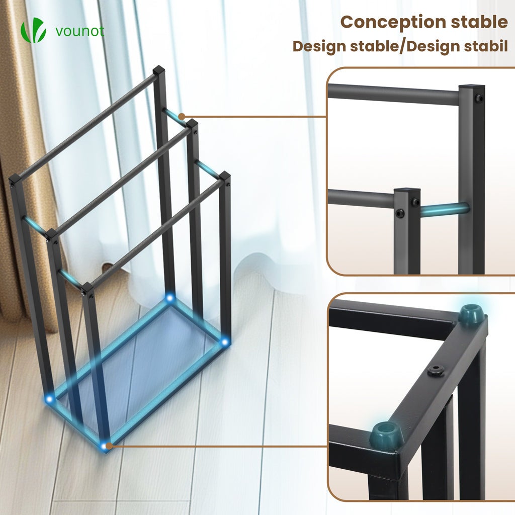 VOUNOT® Porta Asciugamani Bagno da Terra, Portasciugamani Autoportante in Metallo con 3 Bracci, Organizzatore per Bagno, 45x22x86 cm, Nero - 5