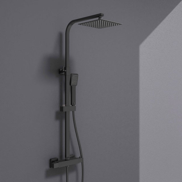 Colonne de douche thermostatique carrée noire avec réglage en hauteur AICA