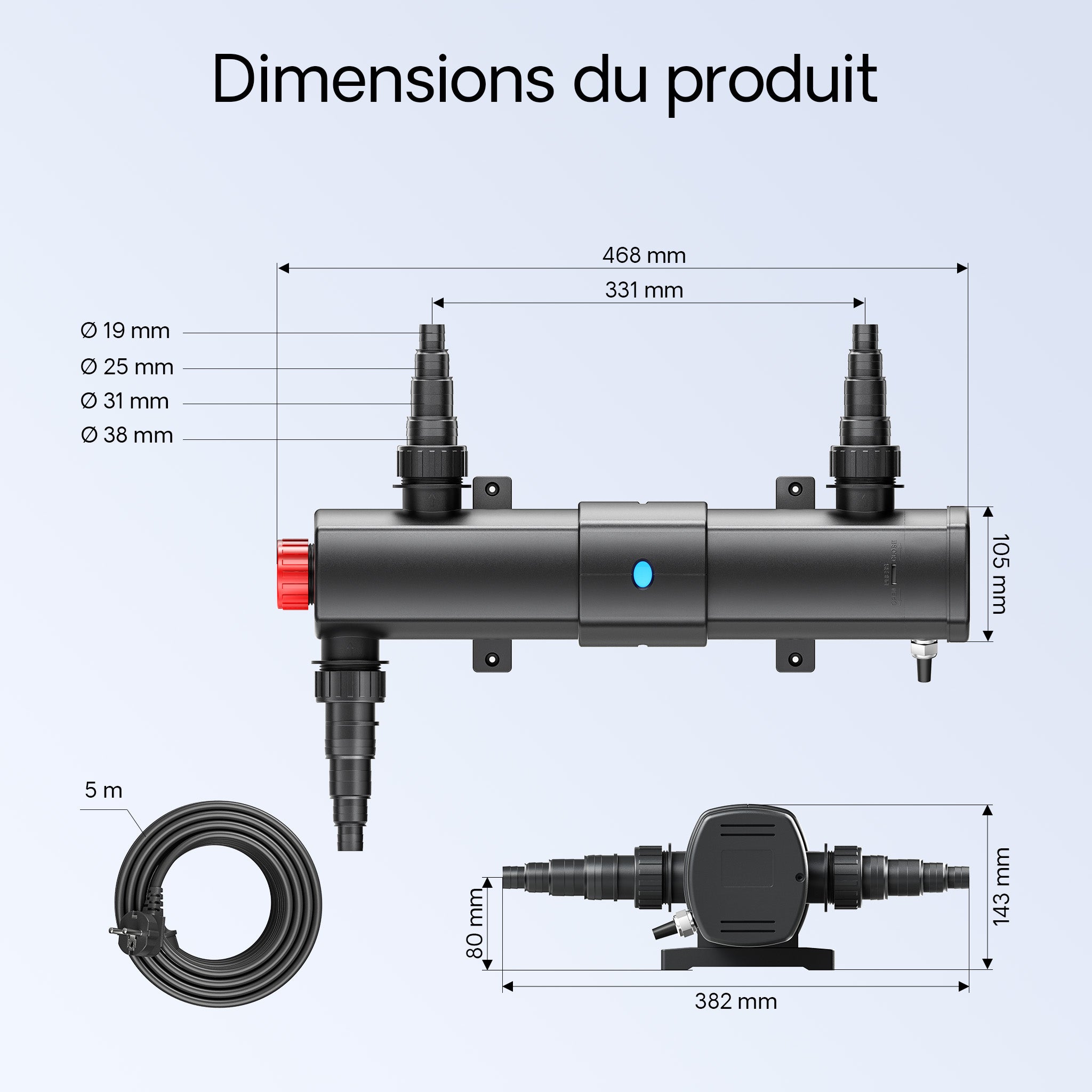 CUV-218 Stérilisateur Clarificateur de bassins ou d’étang - débit max. de 2500 l/h - avec Lampe rayons UV-C 18 W - pour Poissons et plantes… SunSun... - 3