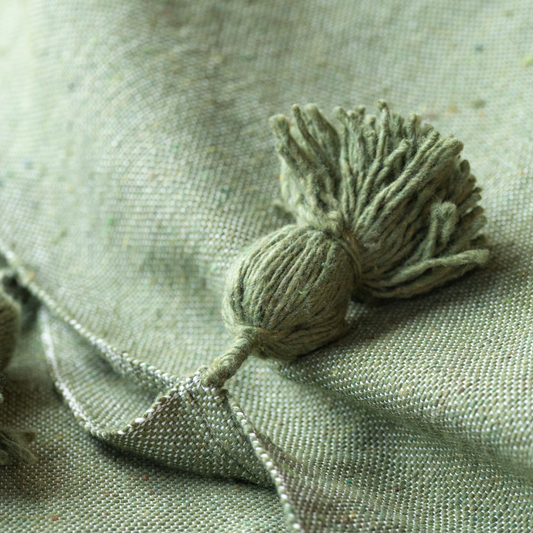 Plaid ou jeté de lit laine à pompons - Vert - 300x200 cm - Laine - 4