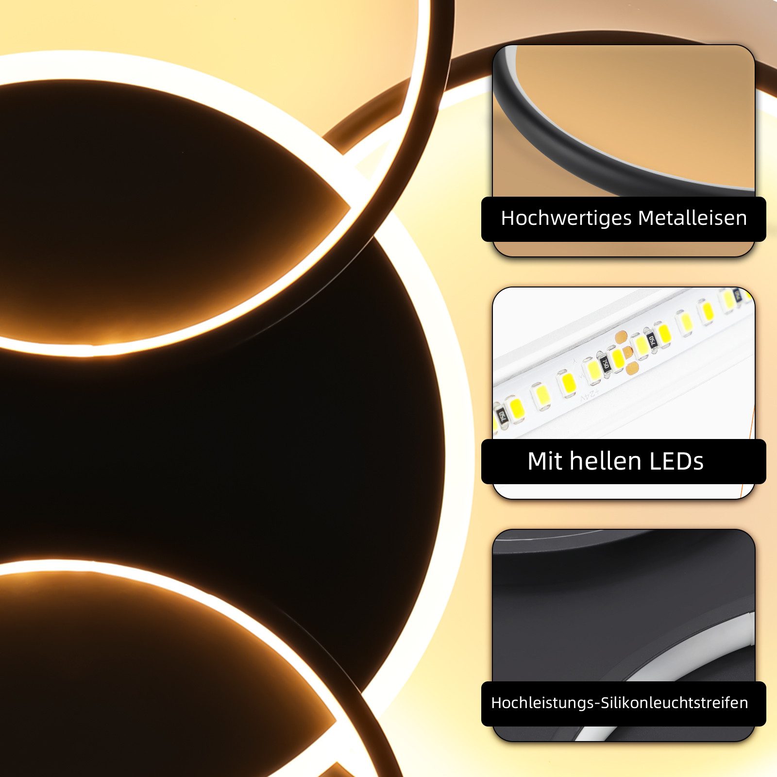 NETTLIFE Lampa sufitowa LED do salonu ściemnialna 70 W z pilotem 5 pierścieni biała nowoczesna akrylowa - 4