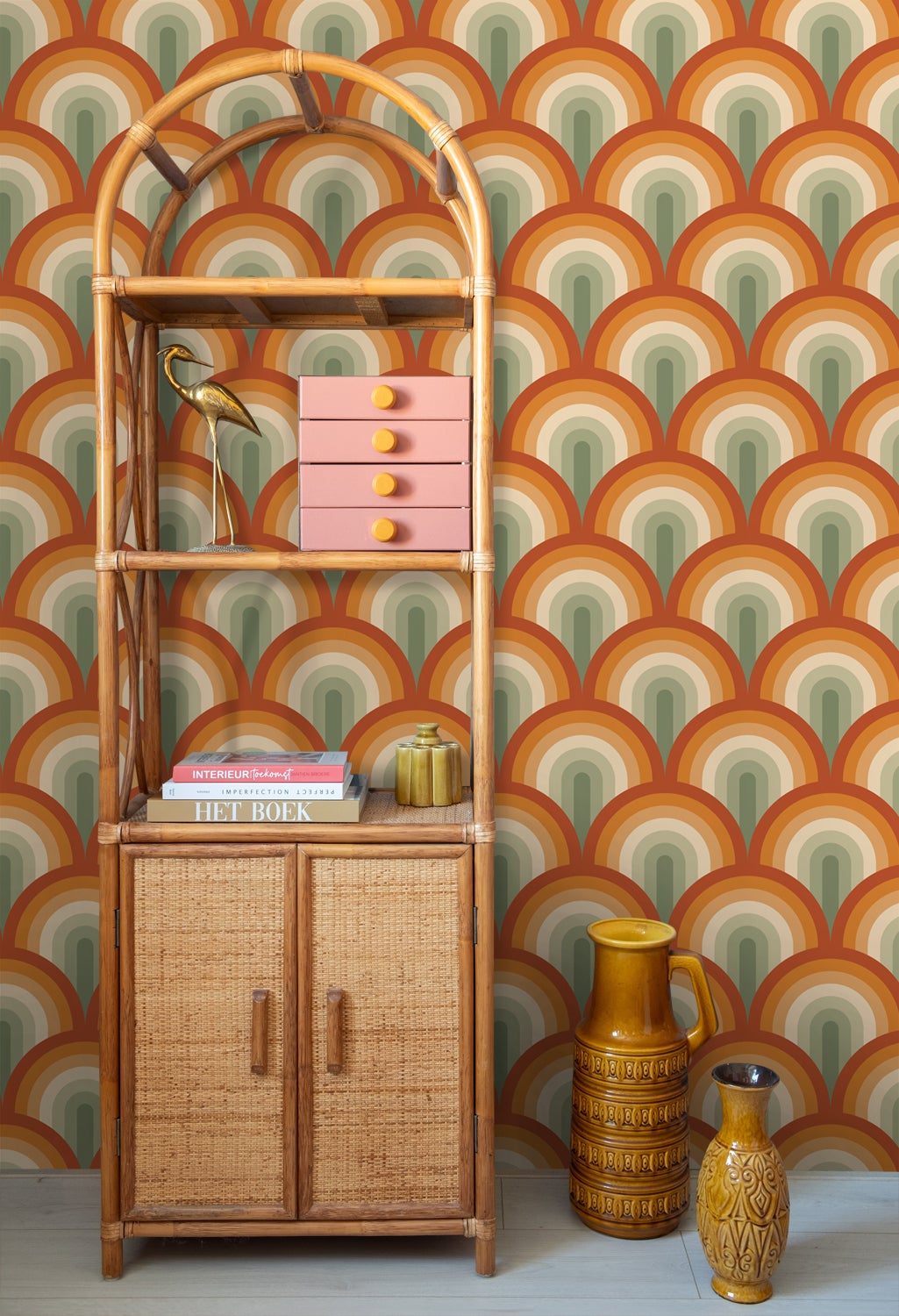 Carta da parati art deco verde e arancione - 50 x 900 cm - ESTAhome - 4
