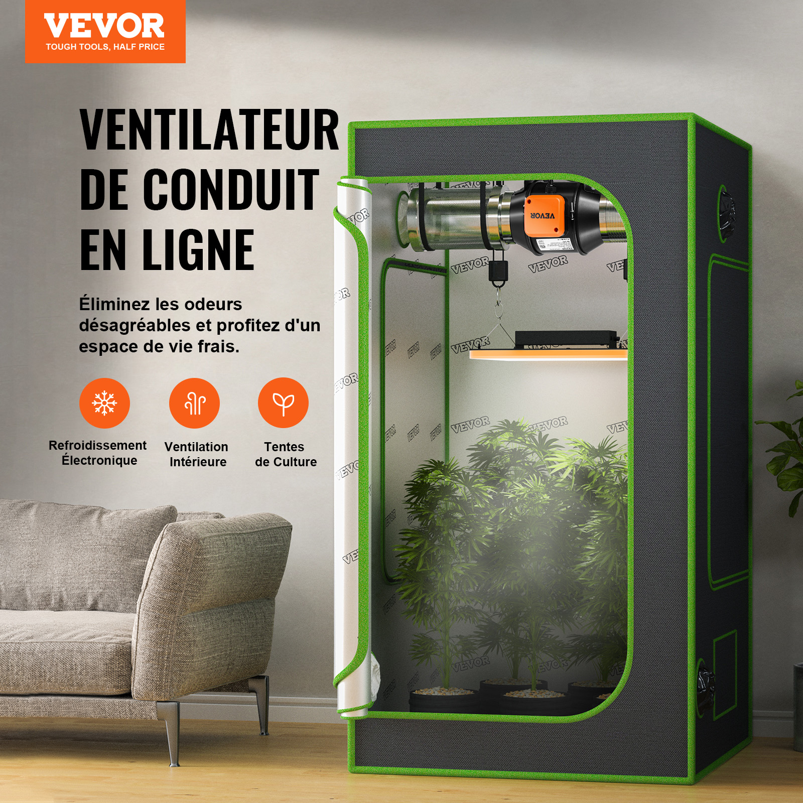 Ventilateur d'Extraction en Ligne VEVOR 100 mm Extracteur de Conduit d'Air avec Capteur de Température pour Salons Tentes Cuisines Sous-Sols - 2