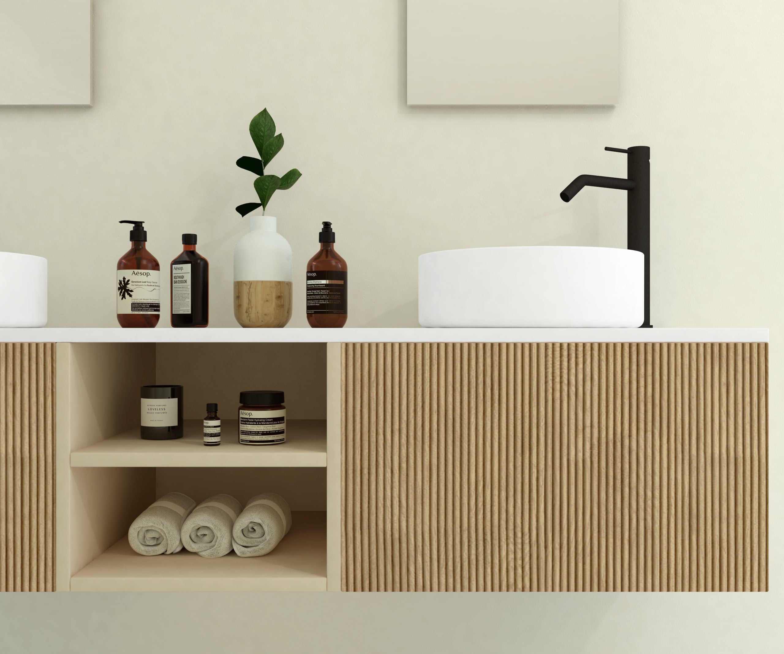 Pack Meuble Salle de Bain Avantarea avec Double Vasque + Double Miroir Alma CHALAIN Biscuit 160CM - 2