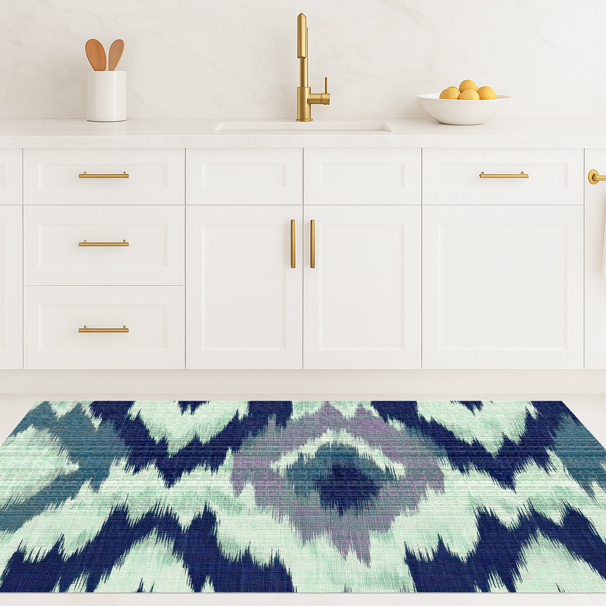 Tapis PVC Intérieur/Extérieur Ikat Marine 160x240 cm - Vinyle imprimé antidérapant, lavable et résistant pour terrasse et maison - 7