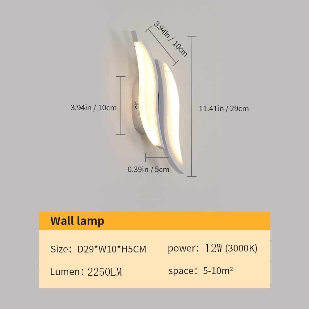 COMELY Lámpara de Pared para interiores,Diseño moderno de 12 W, luz LED Blanca cálida para Dormitorio y sala de estar, 3000 K, 30 x 11,5 x 4,5 cm. - 3
