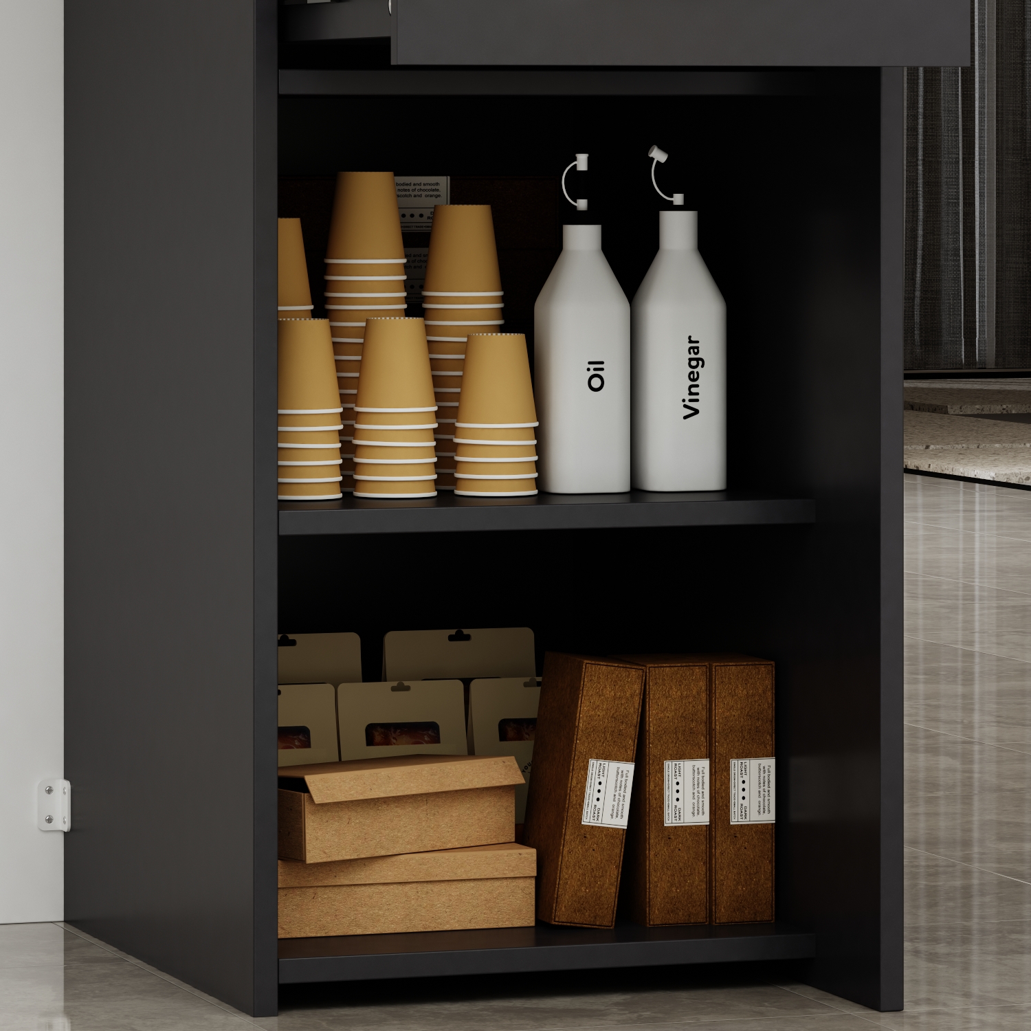 Bureau d’Accueil avec Compartiments et Tiroir, Comptoir de Réception avec Plan de Travail Ovale, Bureau,121x60x121cm, Blanc et Noir - 6