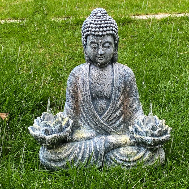 Décoration de statue de Bouddha d'extérieur, ornements de statue de Bouddha de jardin zen, lumières solaires, lotus de Bouddha - 4