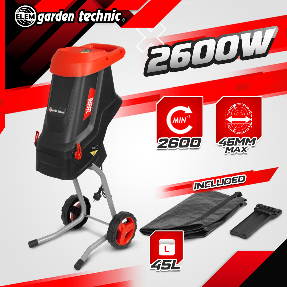 Broyeur de végétaux électrique 2600W avec sac récupérateur de 45L - 2