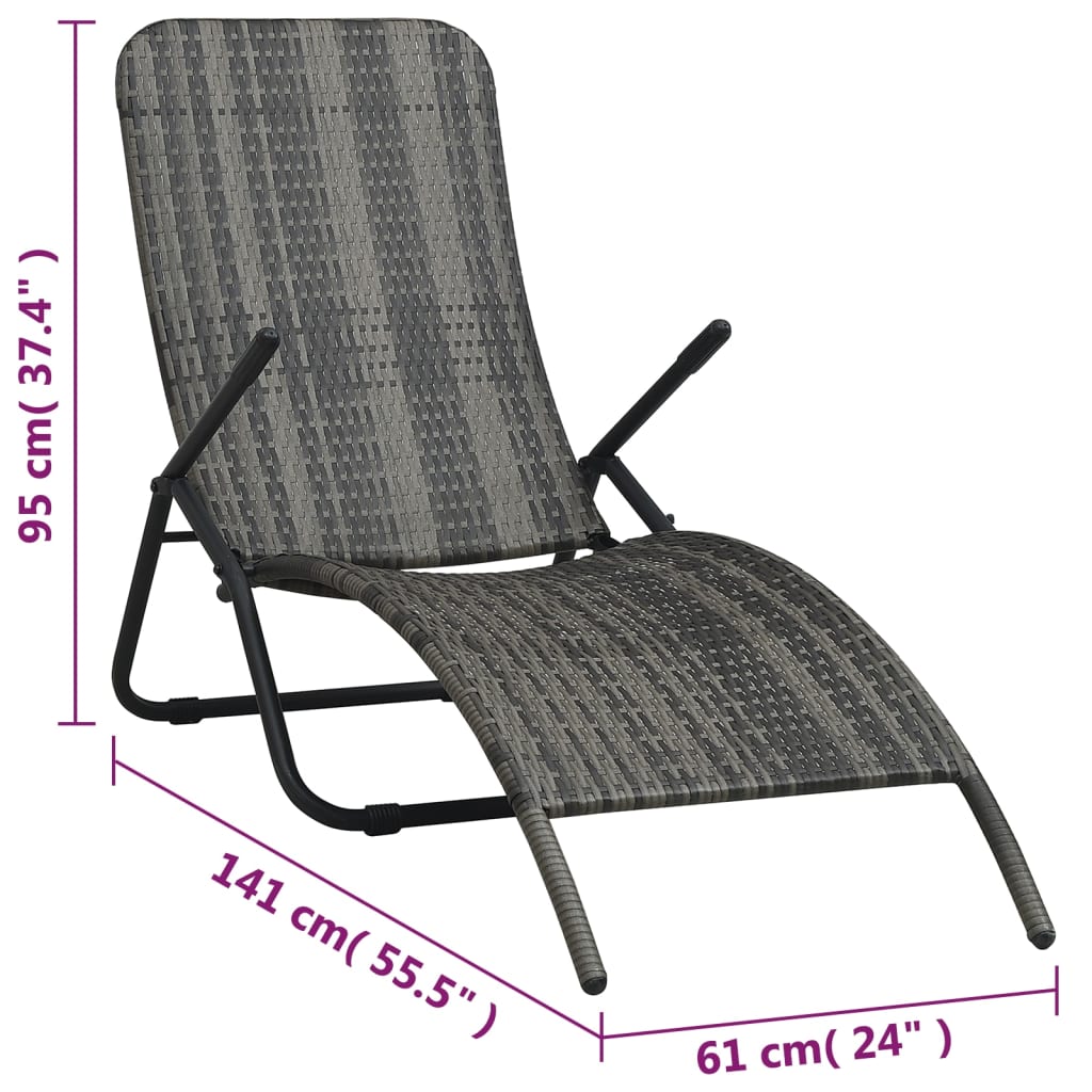 Chaise longue | Bain de soleil | Transat de relaxation pliable Résine tressée Gris CFW599240 - 7