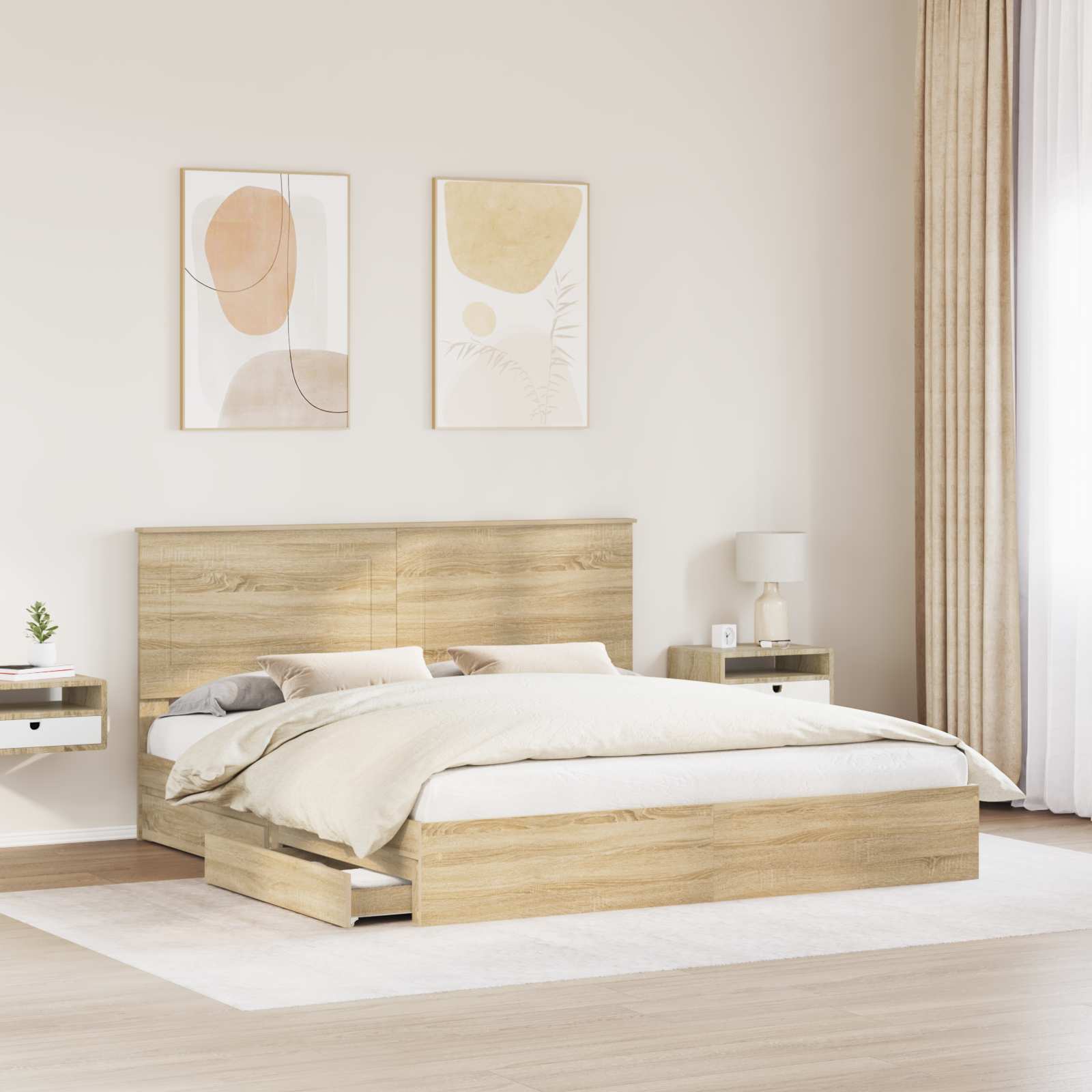 Lit avec rangement, panneau de bois, chêne, pour la chambre, 180 × 200 cm - 3