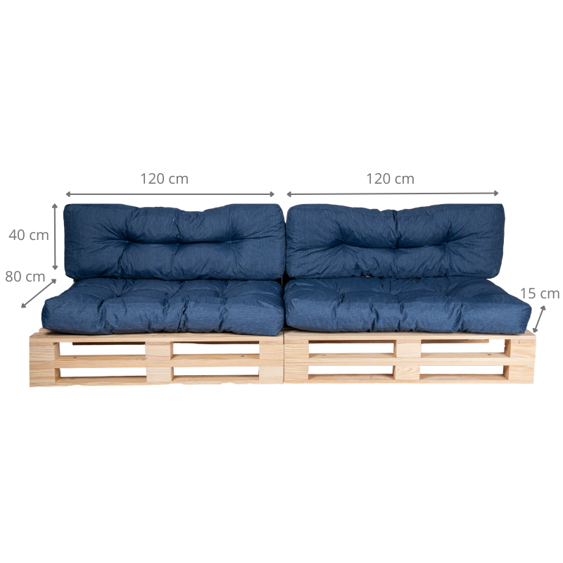 Coussins Palette lot x2 en polyester BANANAIR 120x80cm/120x40cm Bleu - 6