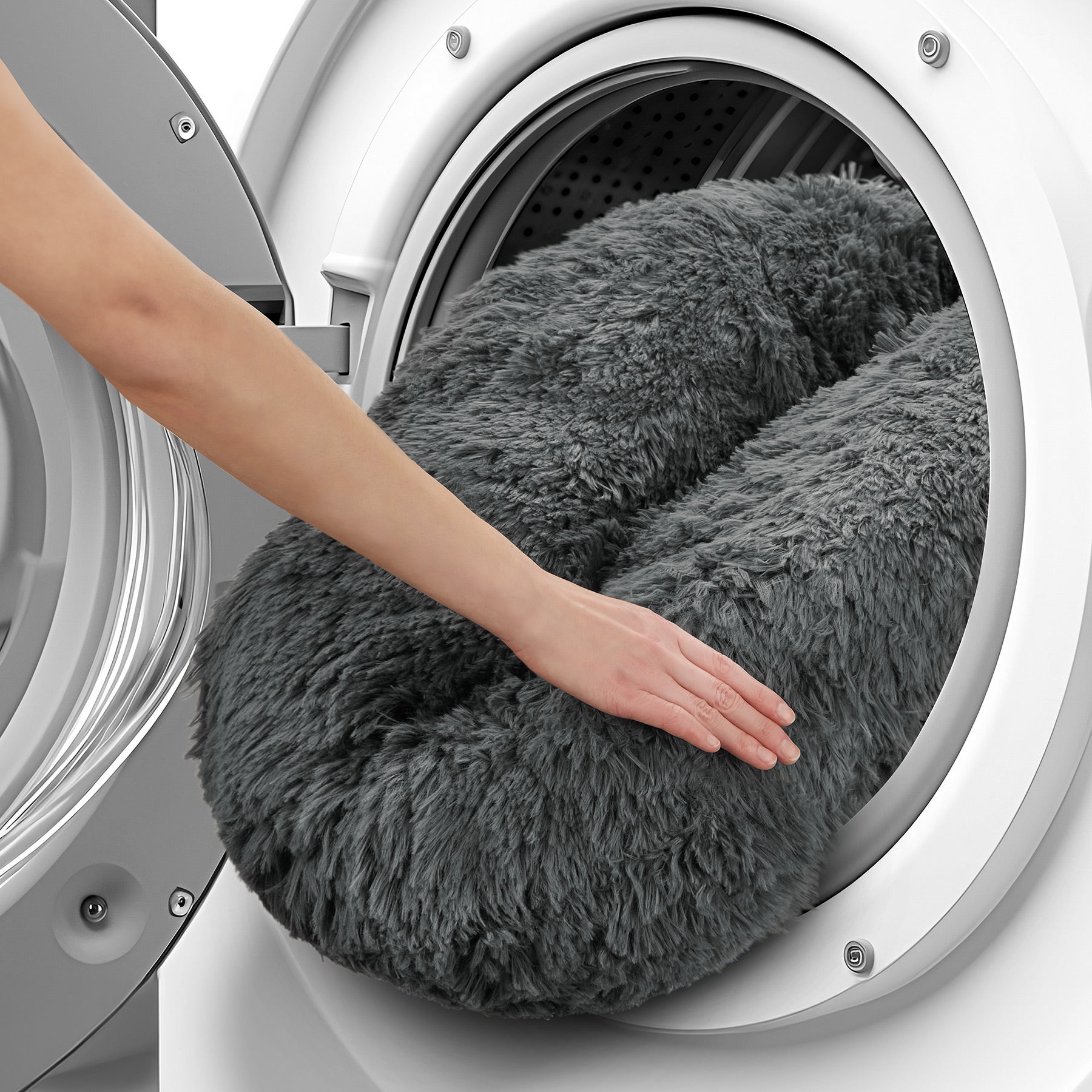 Cesto lettino per cani in poliestere con imbottitura spessa e rete peluche lunga Ø 70 cm grigio TECTAKE - 3