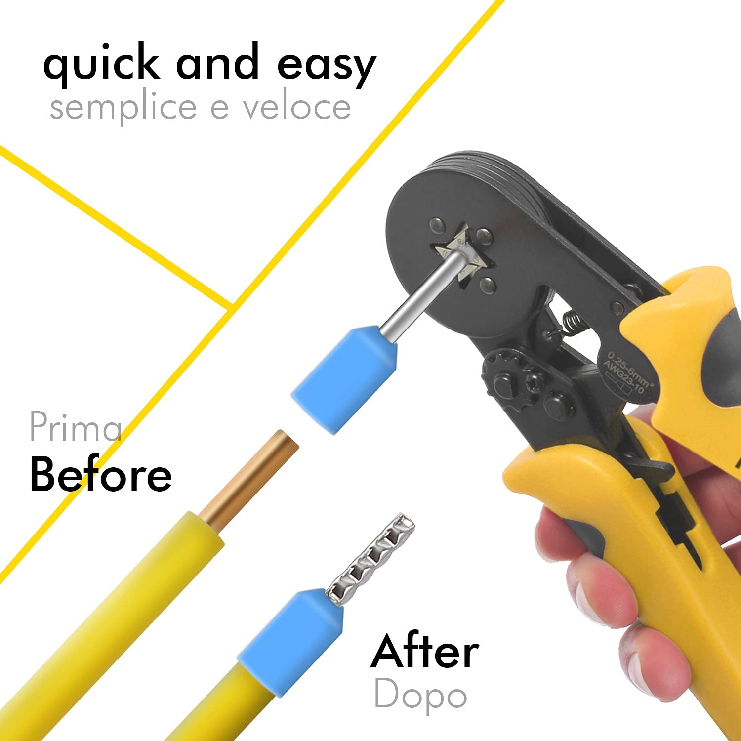 PINZA CRIMPATRICE DA 0,25-10 Mm Crimpare Capicorda Kit Set Elettricista 1200 Pz EUR 4,79 - IT - 3