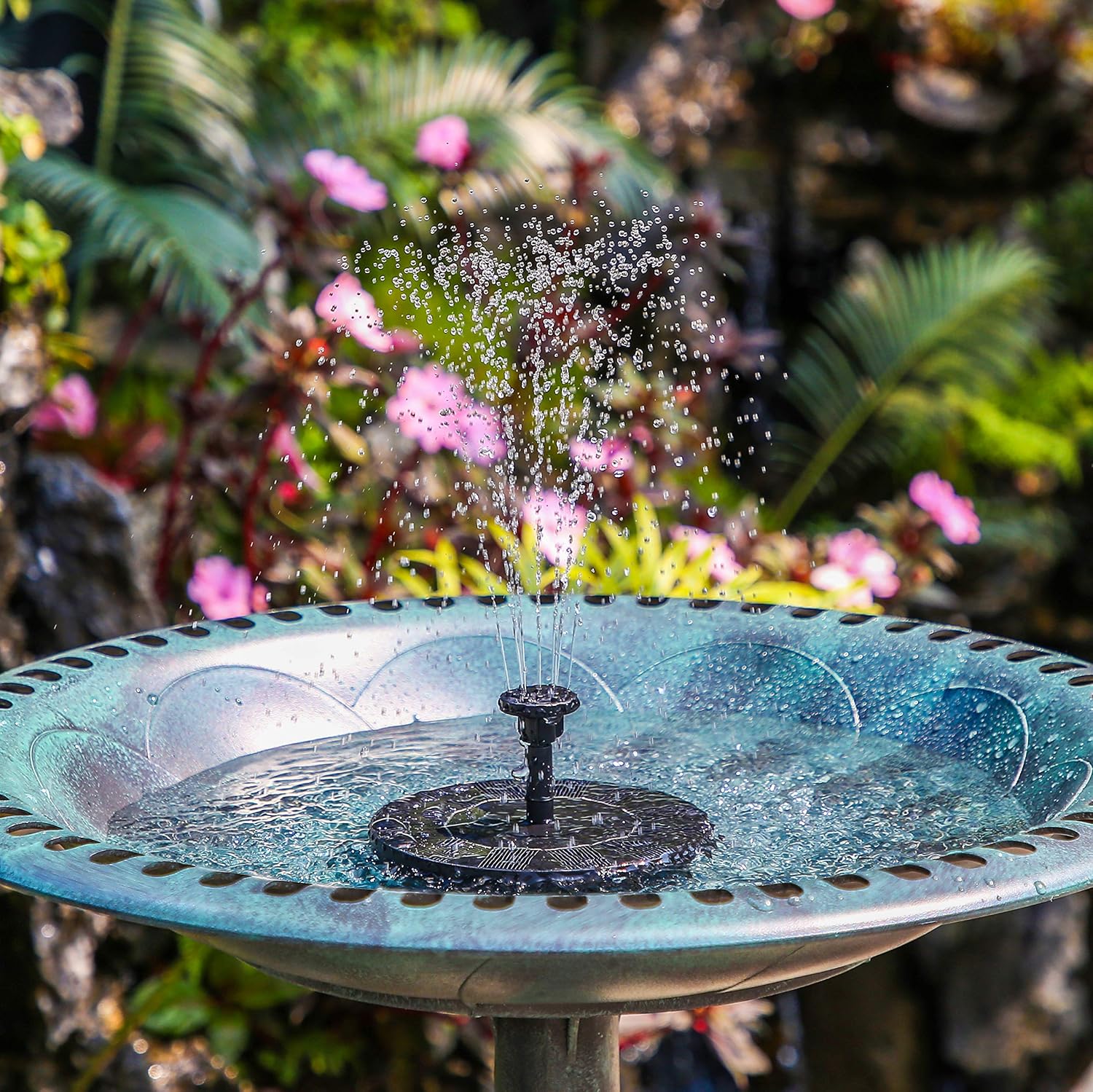 Fontaine solaire flottante de jardin - Pompe à eau avec 6 buses, idéale pour bassin, abreuvoir à oiseaux et aquarium - 4