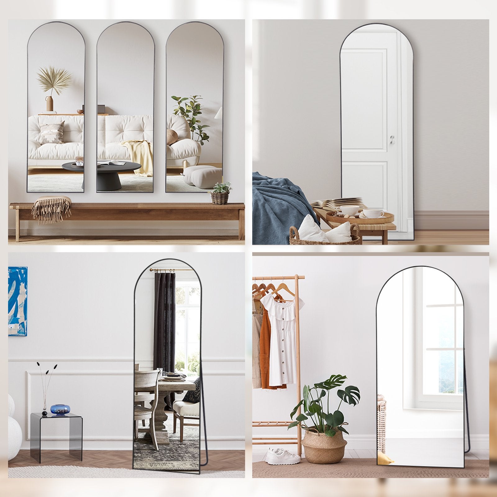 LunaMirror Ellis 146 x 44 cm, espelho de corpo inteiro curvo, de pé ou parede, moldura preta - 5