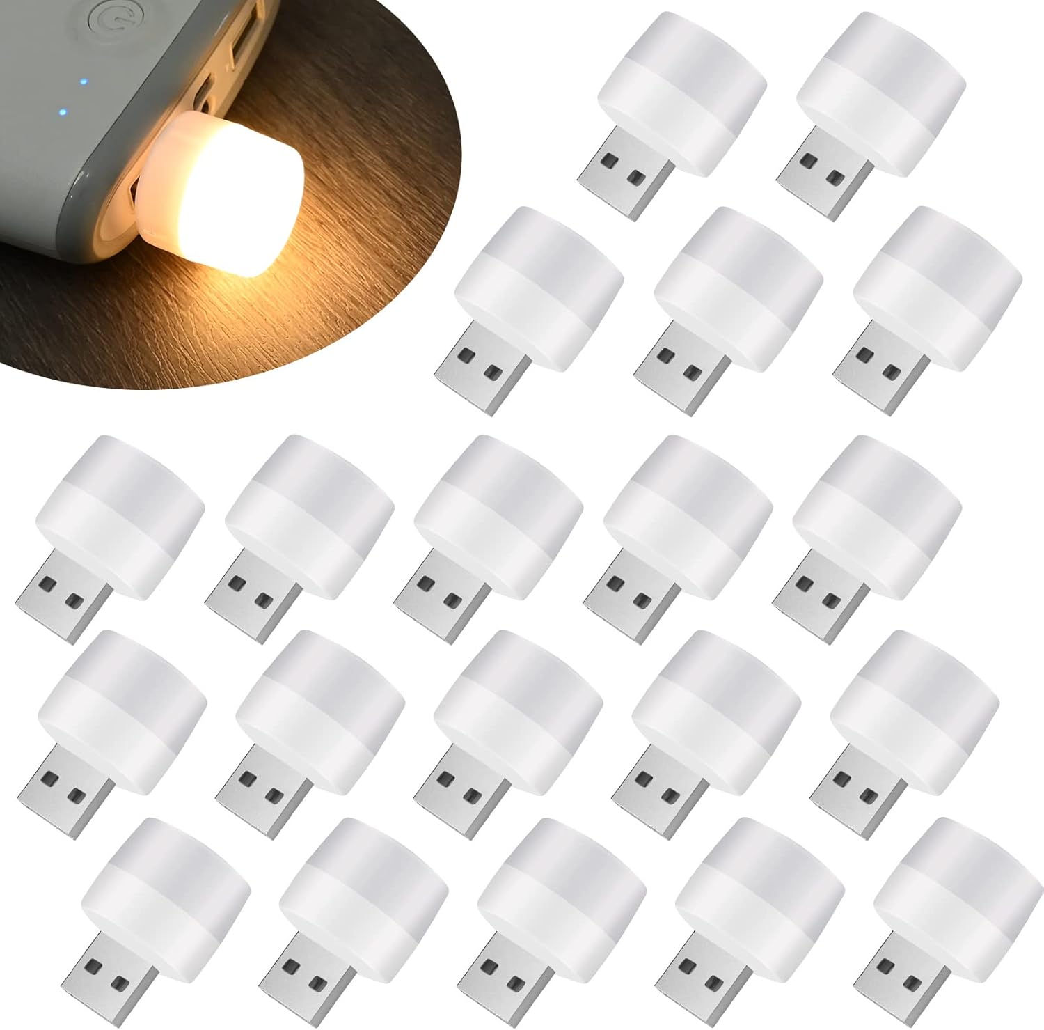 POPETPOP 2 Pezzi Luci LED USB Da Comodino – Mini Lampade Notturne Portatili, Alimentazione USB, Bianche, Per Camera Da Letto, Ufficio O Emergenza