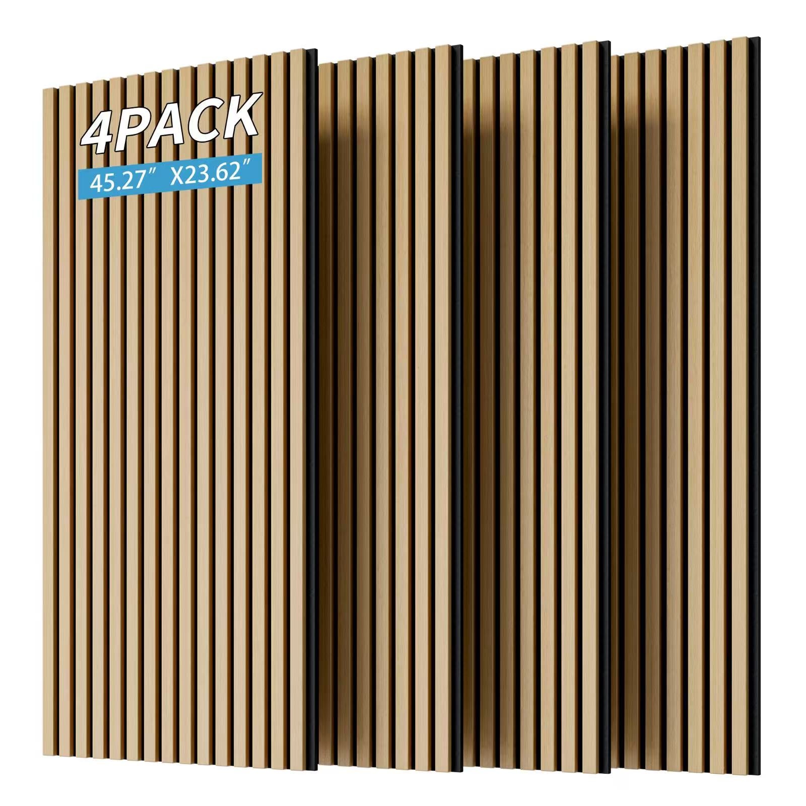 Lot de 4 panneaux acoustiques muraux à lattes de bois blancs, 3D rainurés, pour mur et plafond - 3