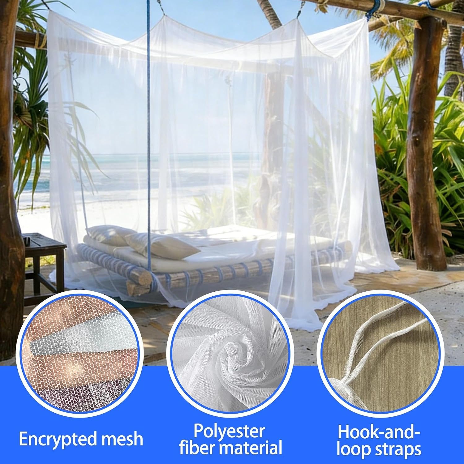 Moustiquaire 300 x 300 x 250 cm pour tonnelle, jardin, terrasse, camping, lit, maille fine 220 avec 1 porte, blanche - 4