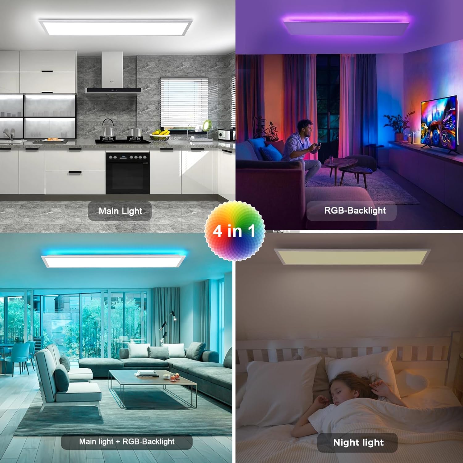 LOVHAUS 2-Pack 30W 3300LM Panel LED RGB Smart | 100*25CM 3000-6500K Regulowany, Oświetlenie Wewnętrzne - 4