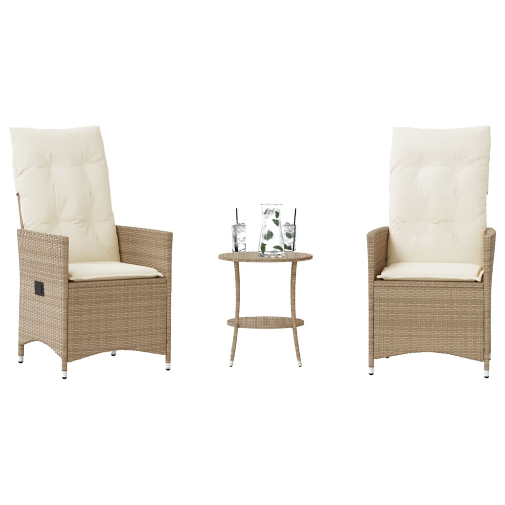 Set sedie da giardino e tavolo in rattan sintetico cuscino beige