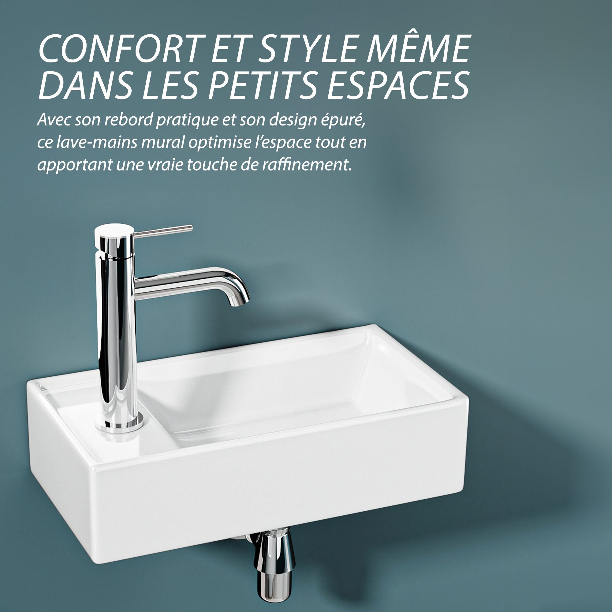 DILECI - Vasque lave-mains avec rebord sortie gauche (41,5x22x10cm) - MARIE - 2
