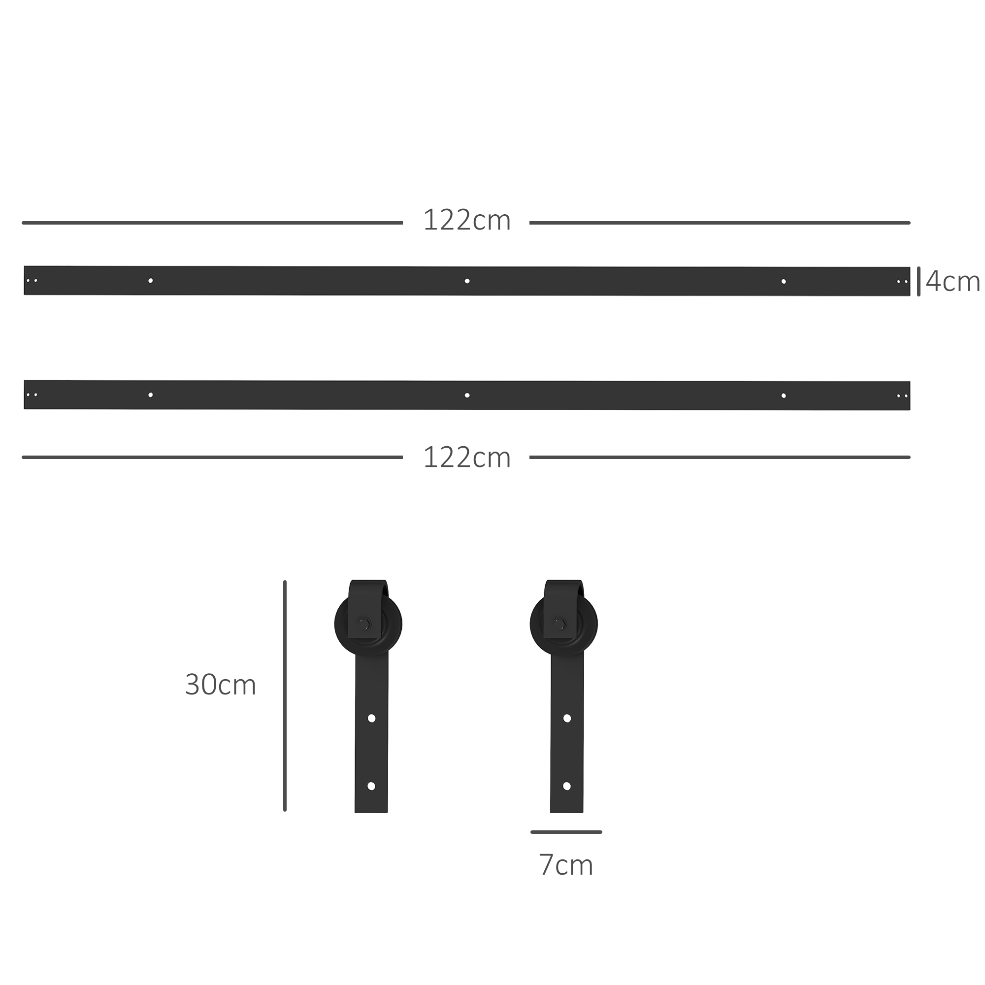 Kit de ferrure porte coulissante 244 cm noir, rail, roulettes, butées, guide au sol – acier carbone - 3