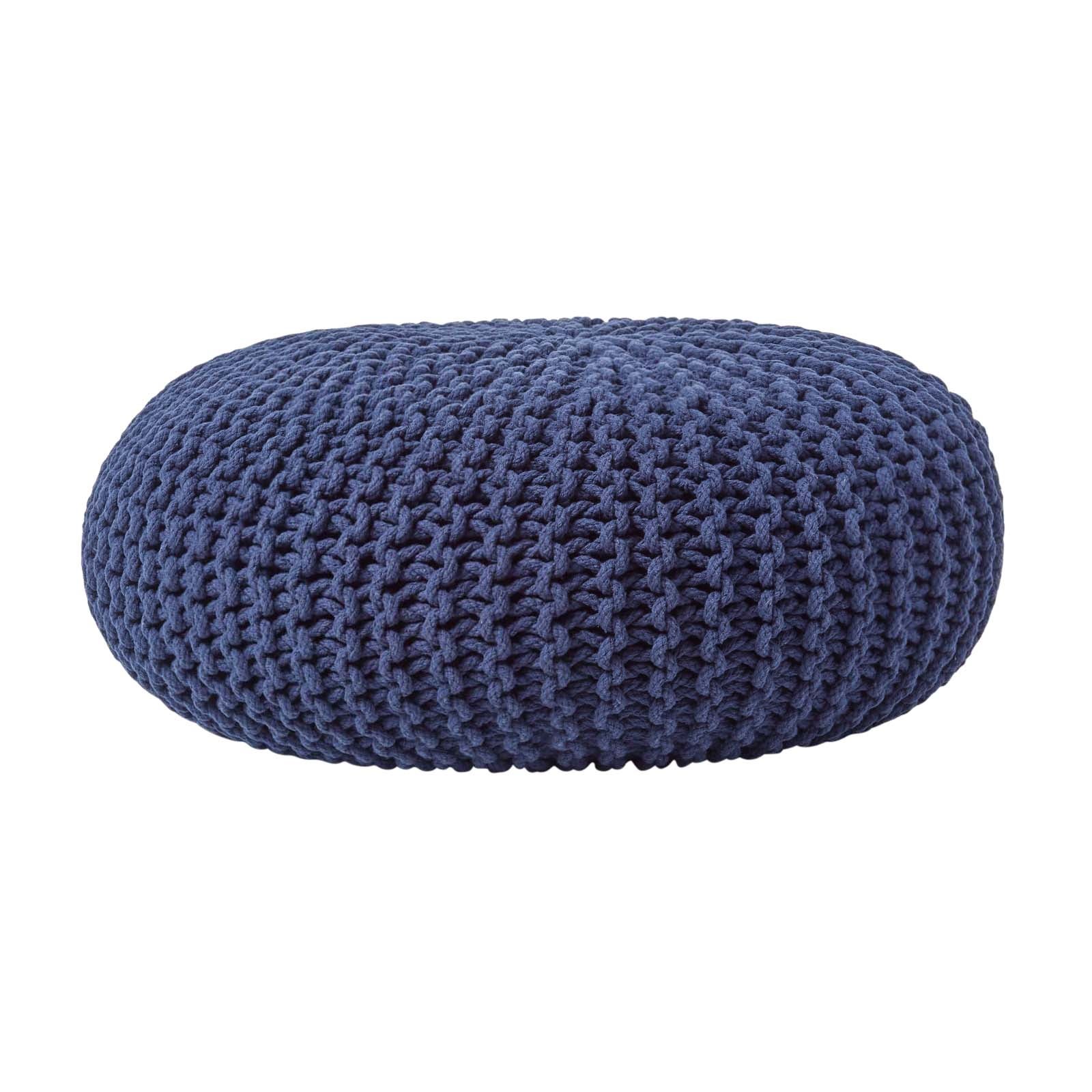 Homescapes Grand Pouf rond tressé en tricot - Bleu marine | Leroy Merlin