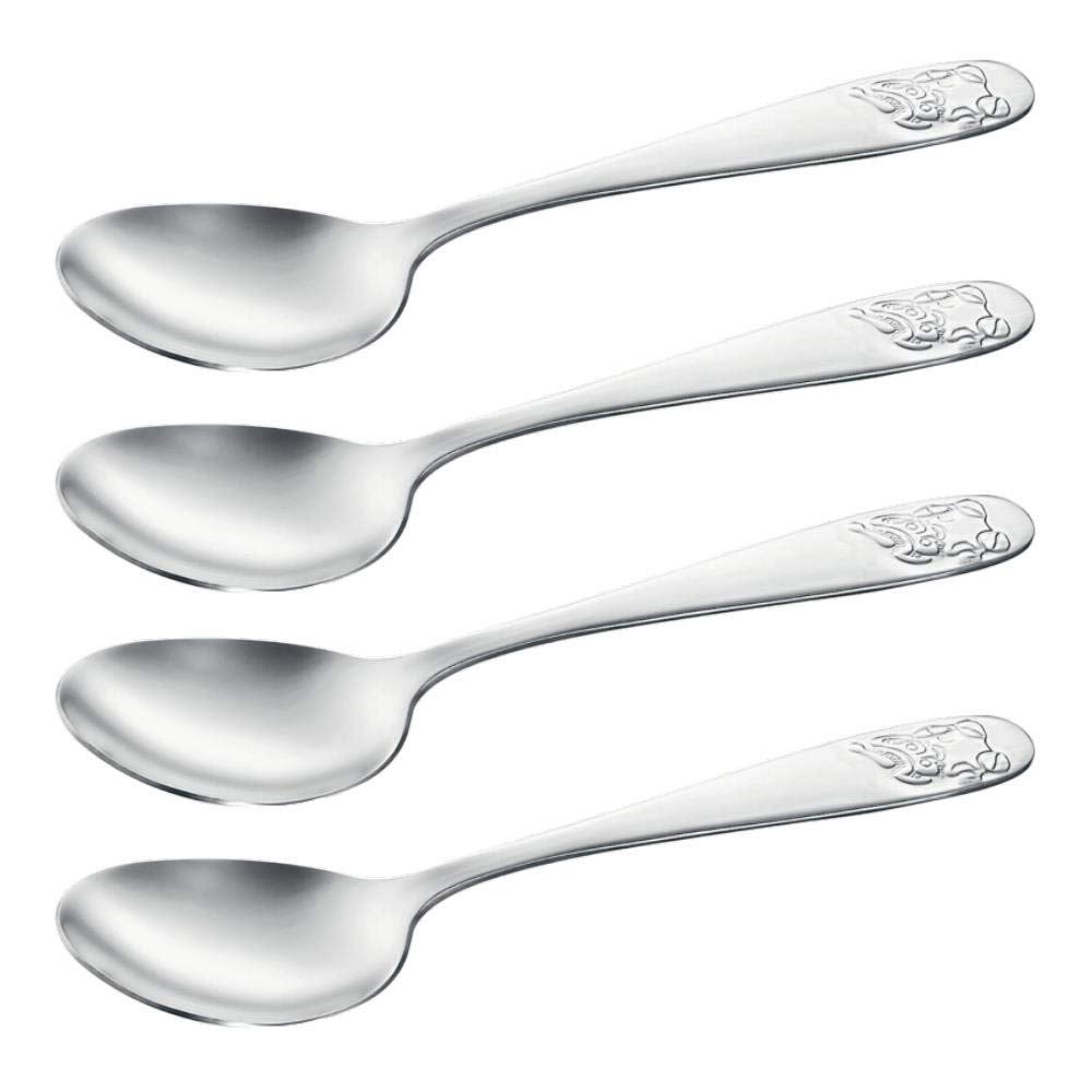 4 Bambini Cucchiaio/Cucchiaio Per Bambini In Acciaio Cromato Motivo Orso Posate Per Bambini Cromato Argento Di Viva Per Casa 38482 91431571