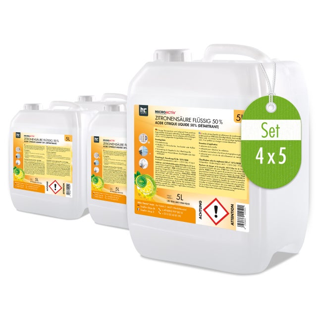 4 x Acide Citrique Liquide 50% Microactiv® détartrant en bidon de 5 L