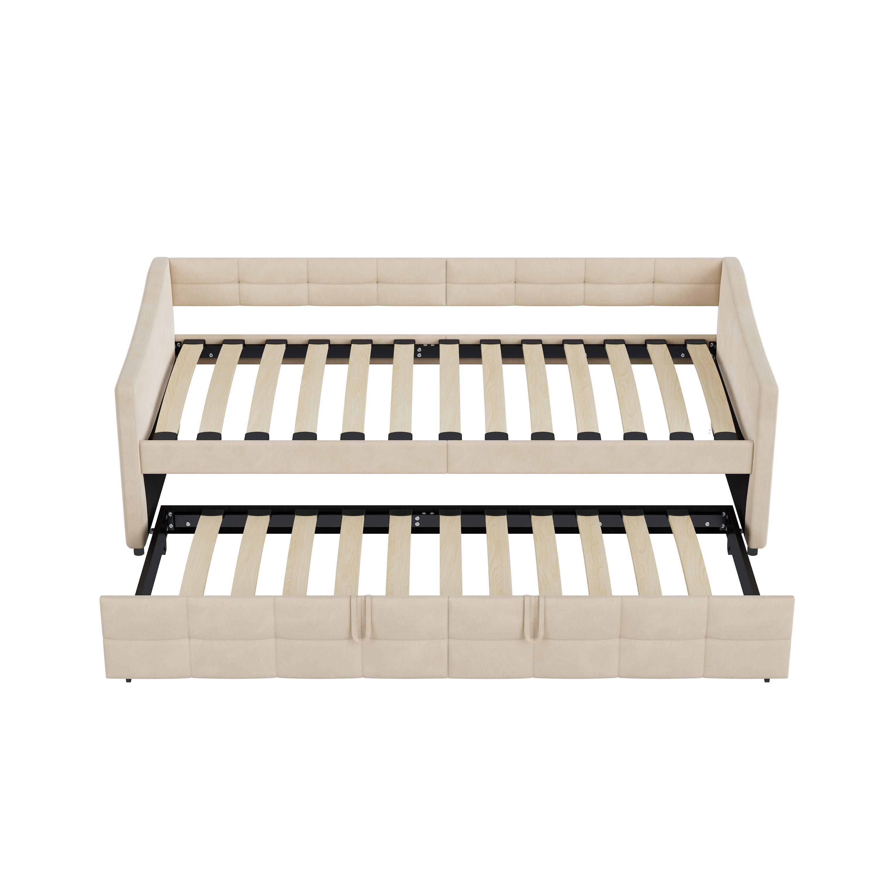 Canapé-lit Extensible 90x200cm,Canapé lit 2 Places,lit Simple avec sommier à Lattes,avec lit gigogne,sans matelas,beige - 4