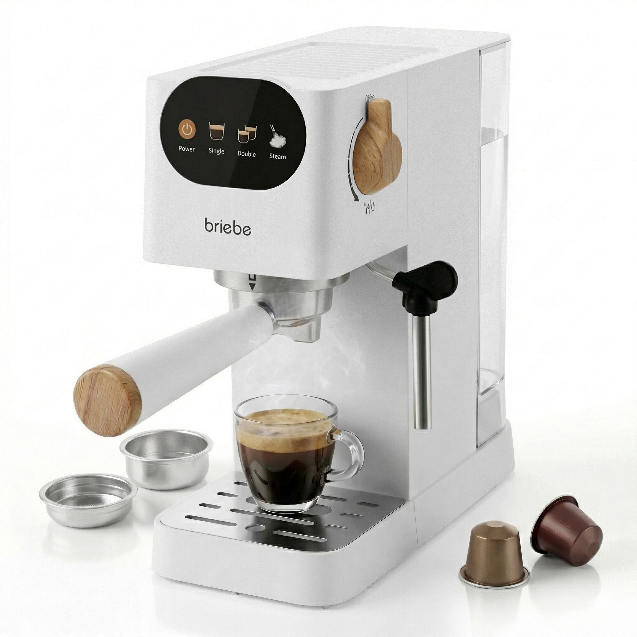 Nordic cafetera espresso 20 bares compatible cápsulas nespresso y café molido espumador leche briebe blanco ec1180wht 1350 w