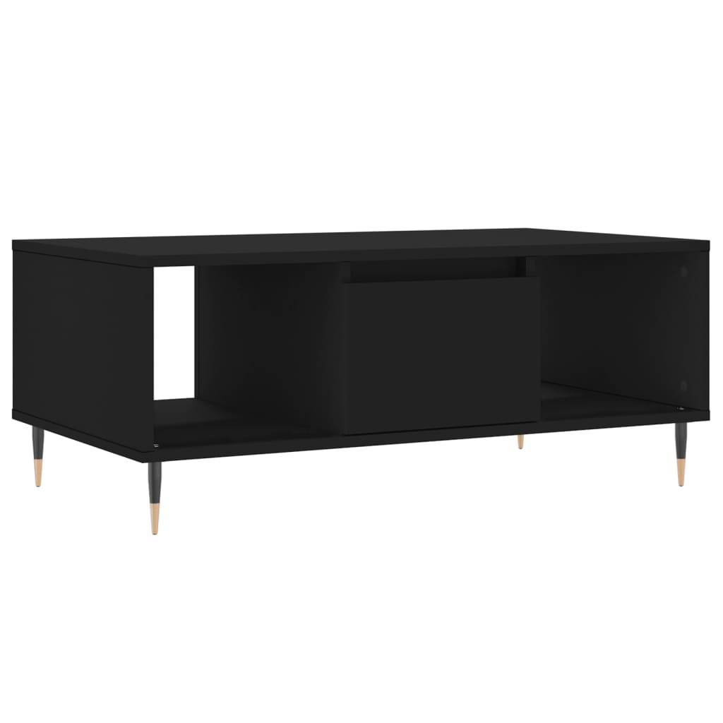 Table Basse Noire Avec LED Et 2 Tiroirs - 115x55x34 Cm - Meuble Salon Moderne, Capacité 30 Kg