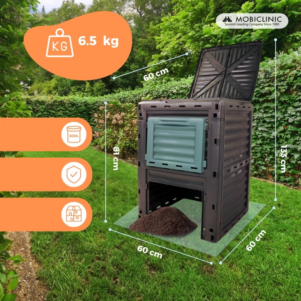 Compostador de jardín Mobiclinic 60 x 60 x 81 cm Transformador de residuos Para jardín Sin herramientas Eco-Friendly 300 litros BioBin - 2