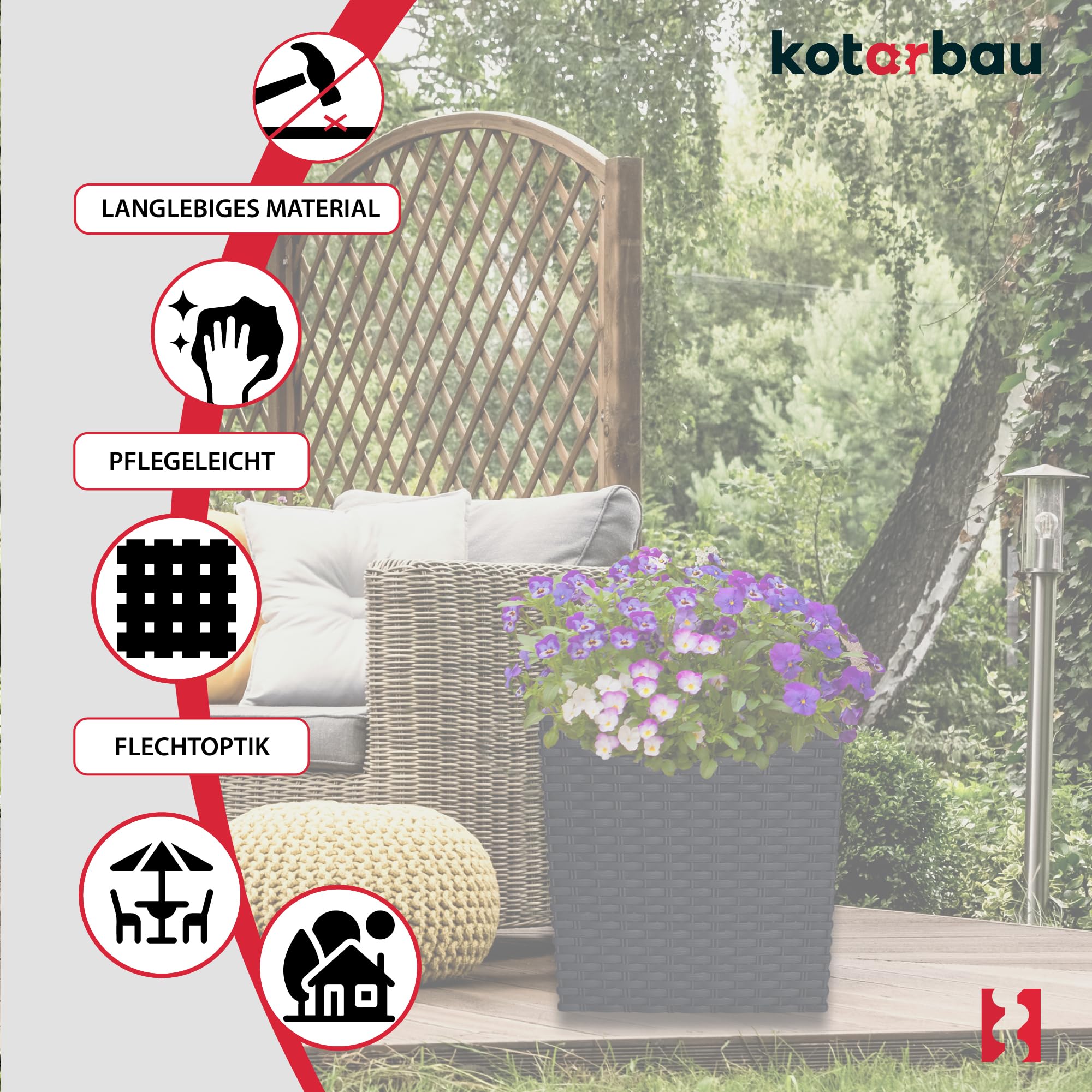 2x donica doniczka 64 l ogrodowa balkonowa taras kwiaty rattan wkład ogród - KOTARBAU - 5