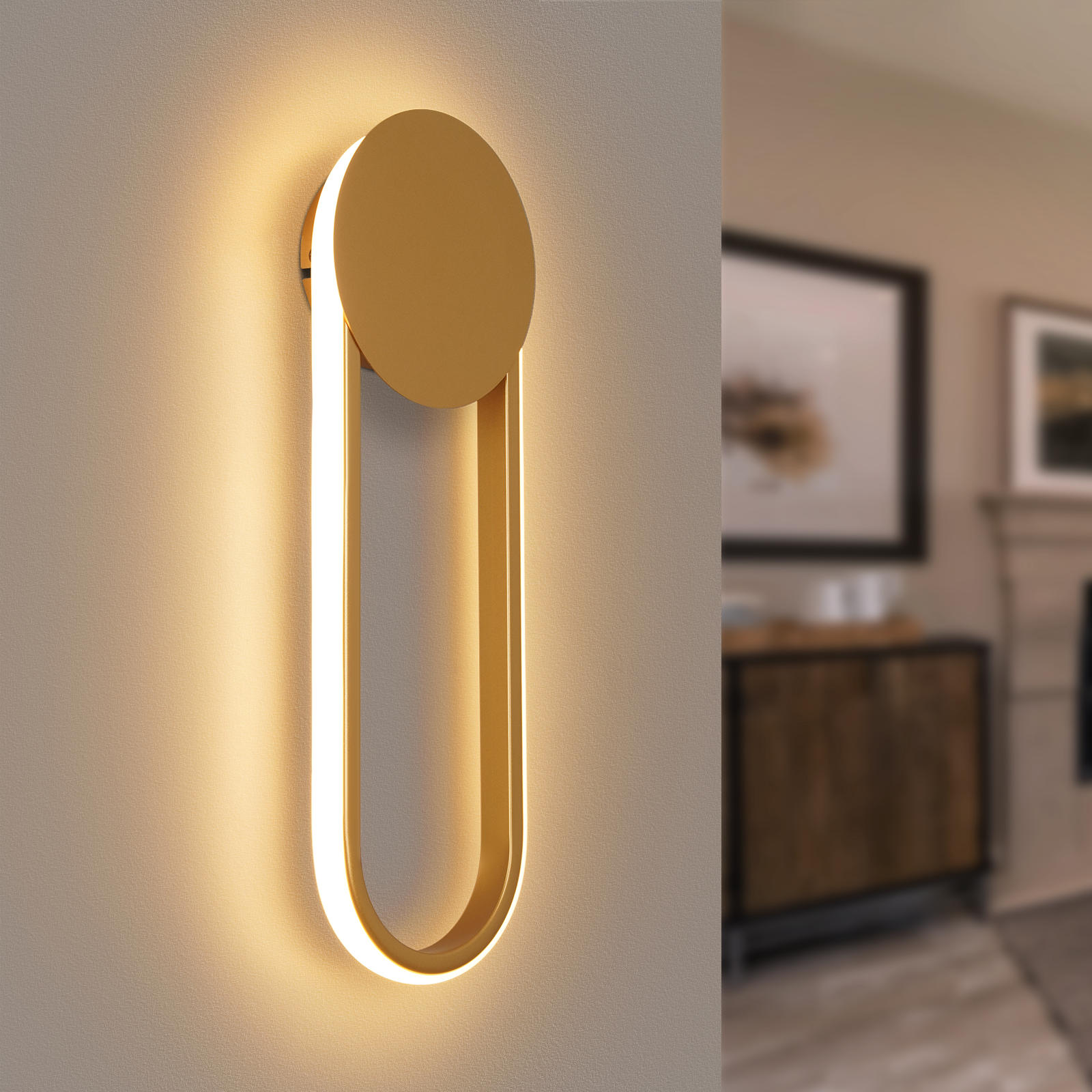 ZMH Nowoczesna lampa ścienna LED – 12 W, 41 cm, 3000 K, ciepła biel, minimalistyczny złoty